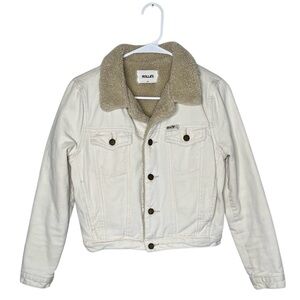 ROLLA'S Sherpa Jean Jacket Womens Size Small Off White Denim Faux Fur Distressed